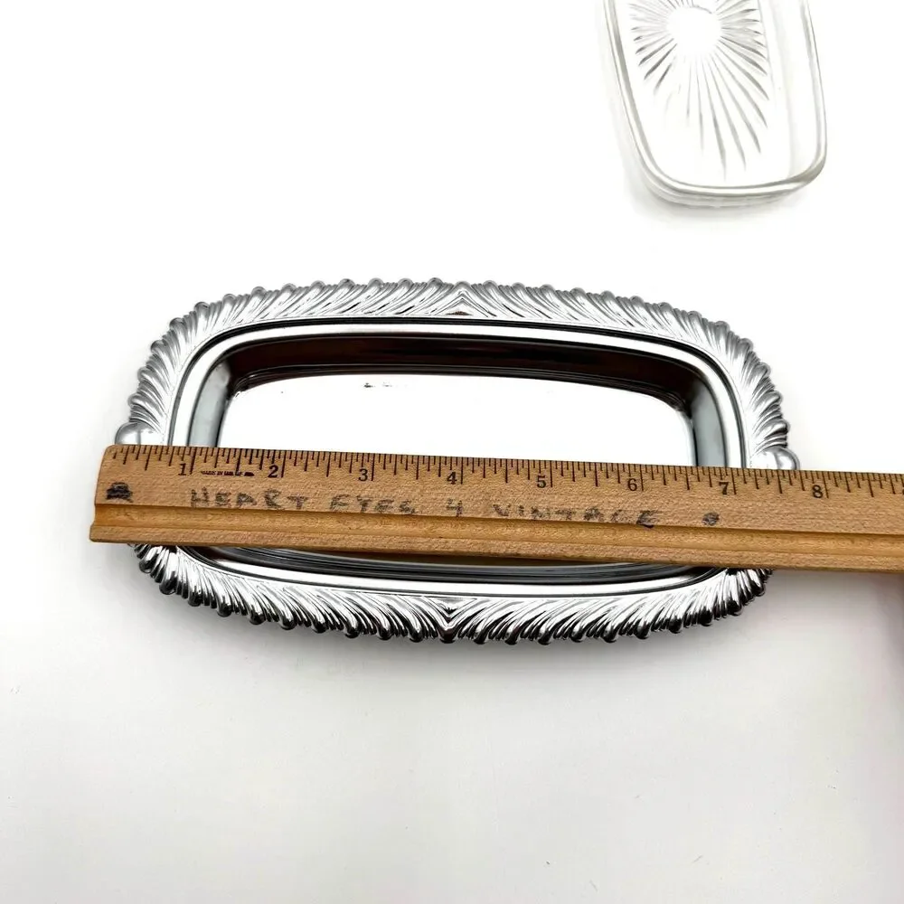 Vintage Silver Metal Butter Dish with Lid Glass Covered Butter Dish